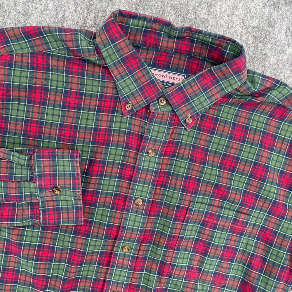 Vineyard Vines Mens Shirt 2XL Murray Red Plaid Long Sleeve Button Down